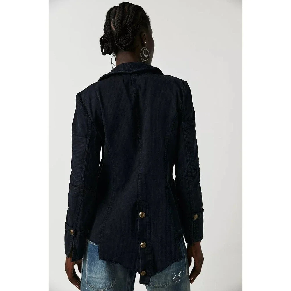 Free People Harlow Jacket Blazer Coat Top Long Sleeves Black Cotton XS 288218